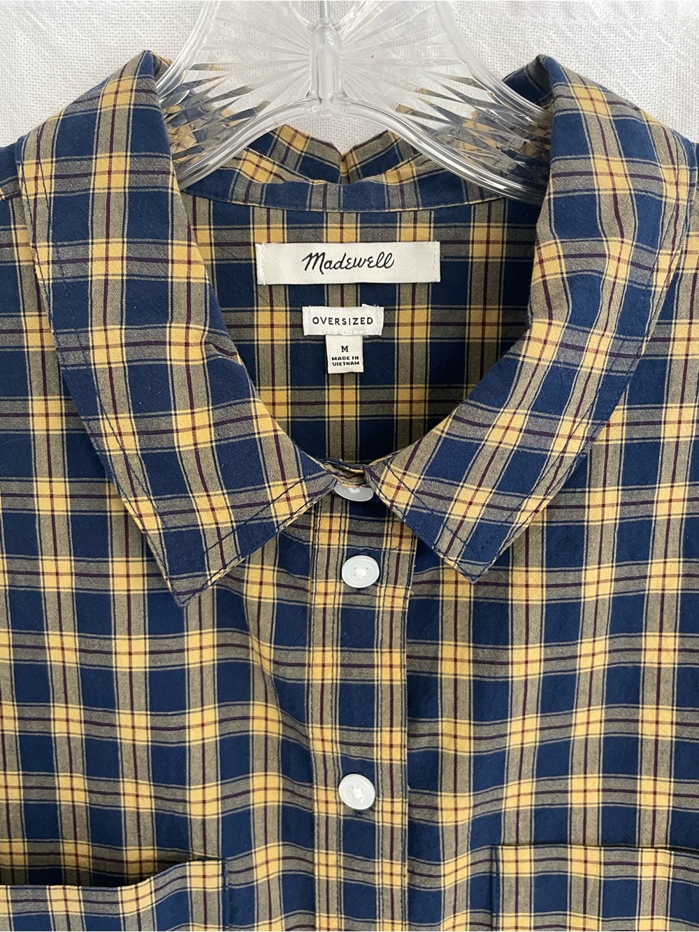 Madewell Navy and Yellow Plaid Button-Down Shirt, size medium - Picture 3 of 10